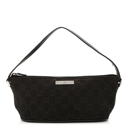 Gucci Denim Monogram Boat Pochette Dark Brown 1 of 15