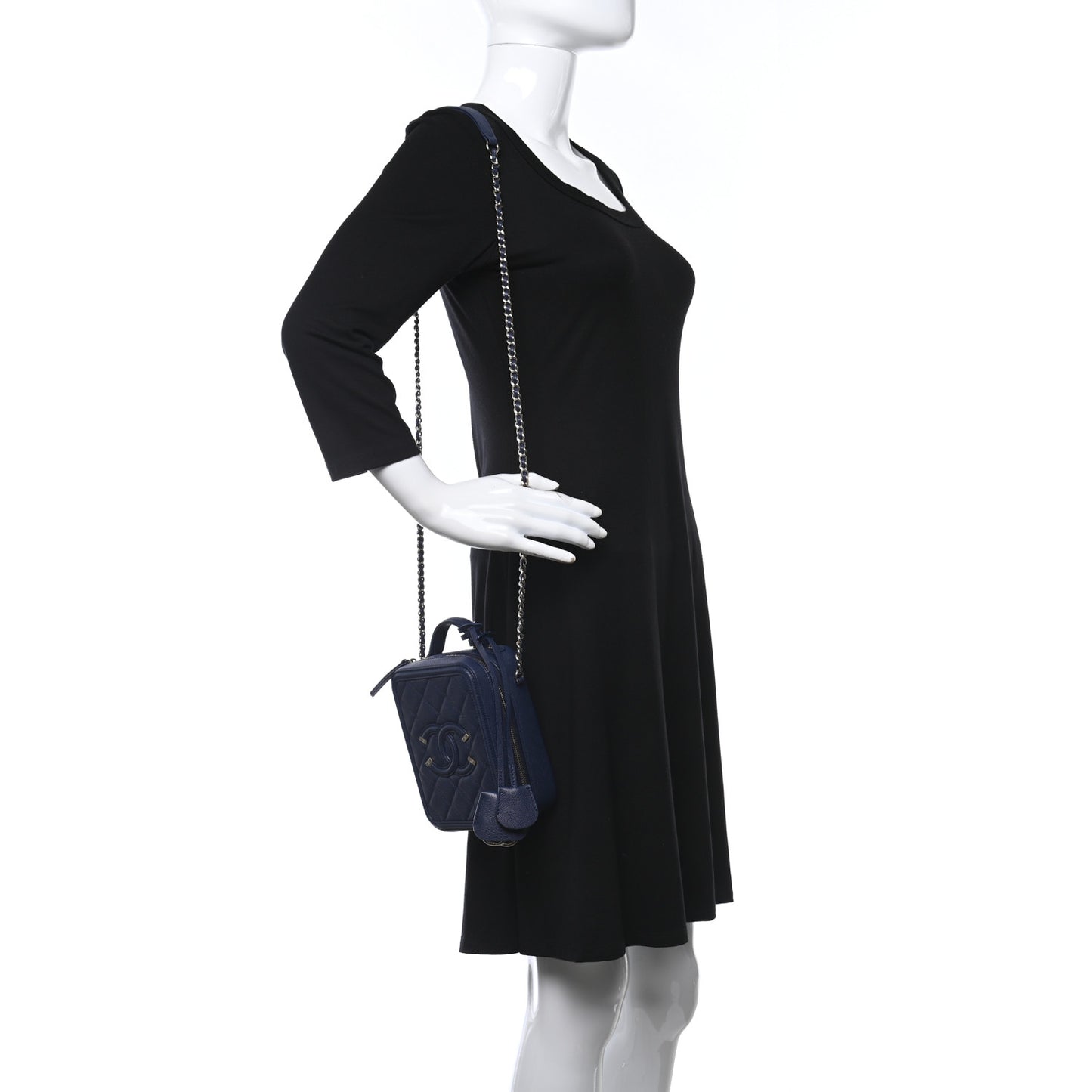 Caviar Quilted CC North South Filigree Vanity Case Blue