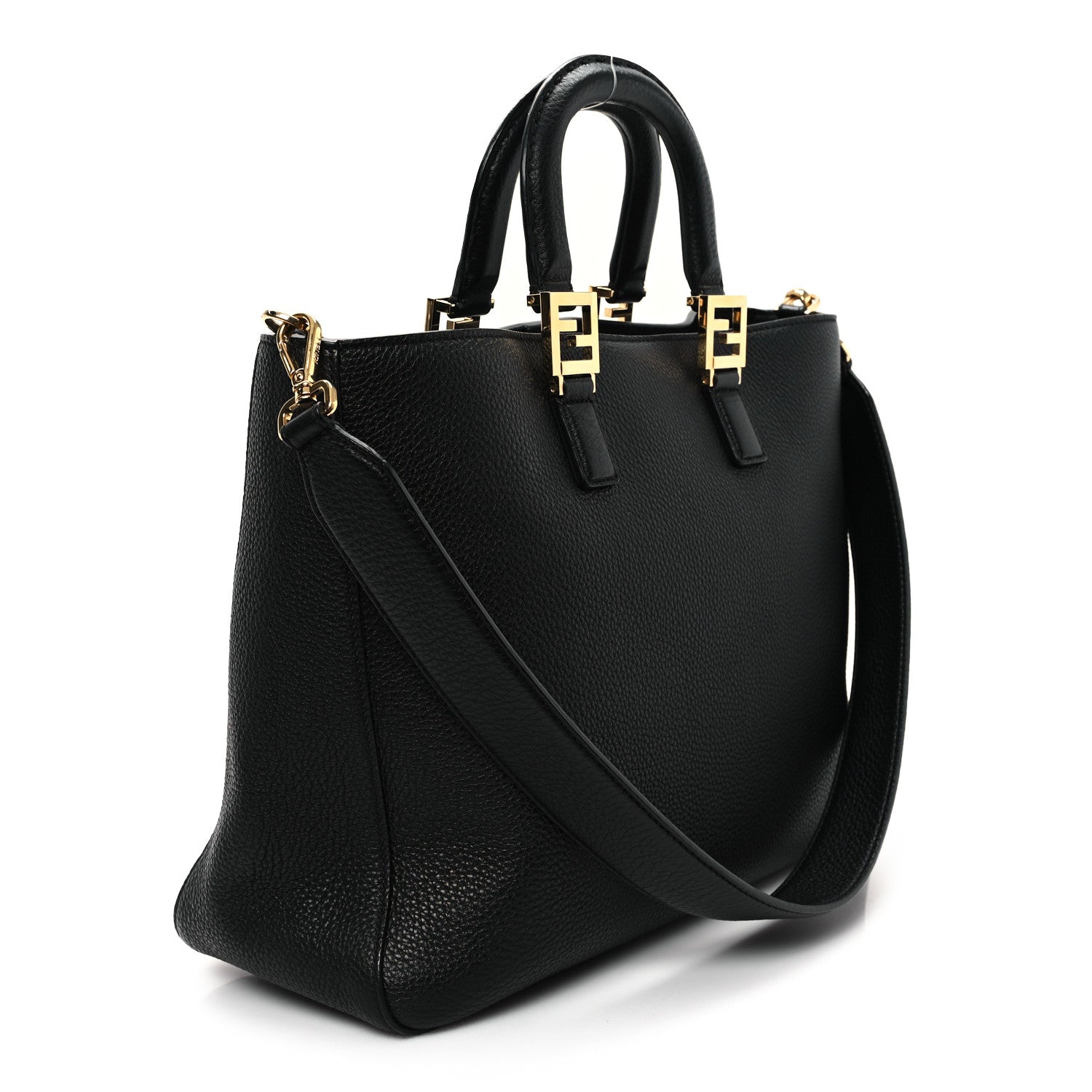 Fendi Cuoio Romano Selleria Medium FF Tote Black 3 of 9