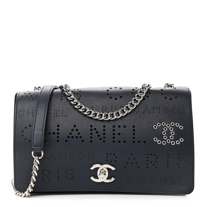 Chanel Calfskin Tweed Eyelet Flap Bag Navy 4 of 11