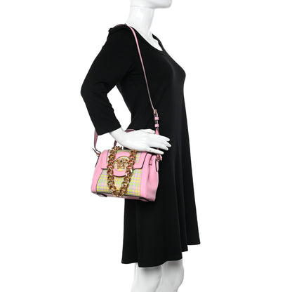 Versace Grained Calfskin Canvas Houndstooth Small La Medusa Top Handle Bag Pink Multicolor 2 of 10