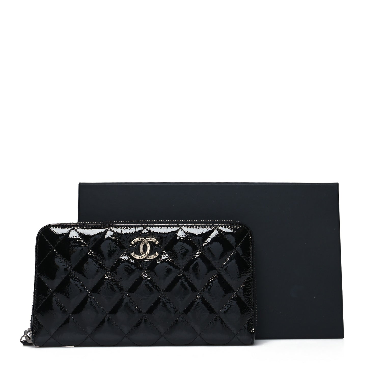 Patent Goatskin Quilted Medium Paris Dallas Zip Around Wallet Black