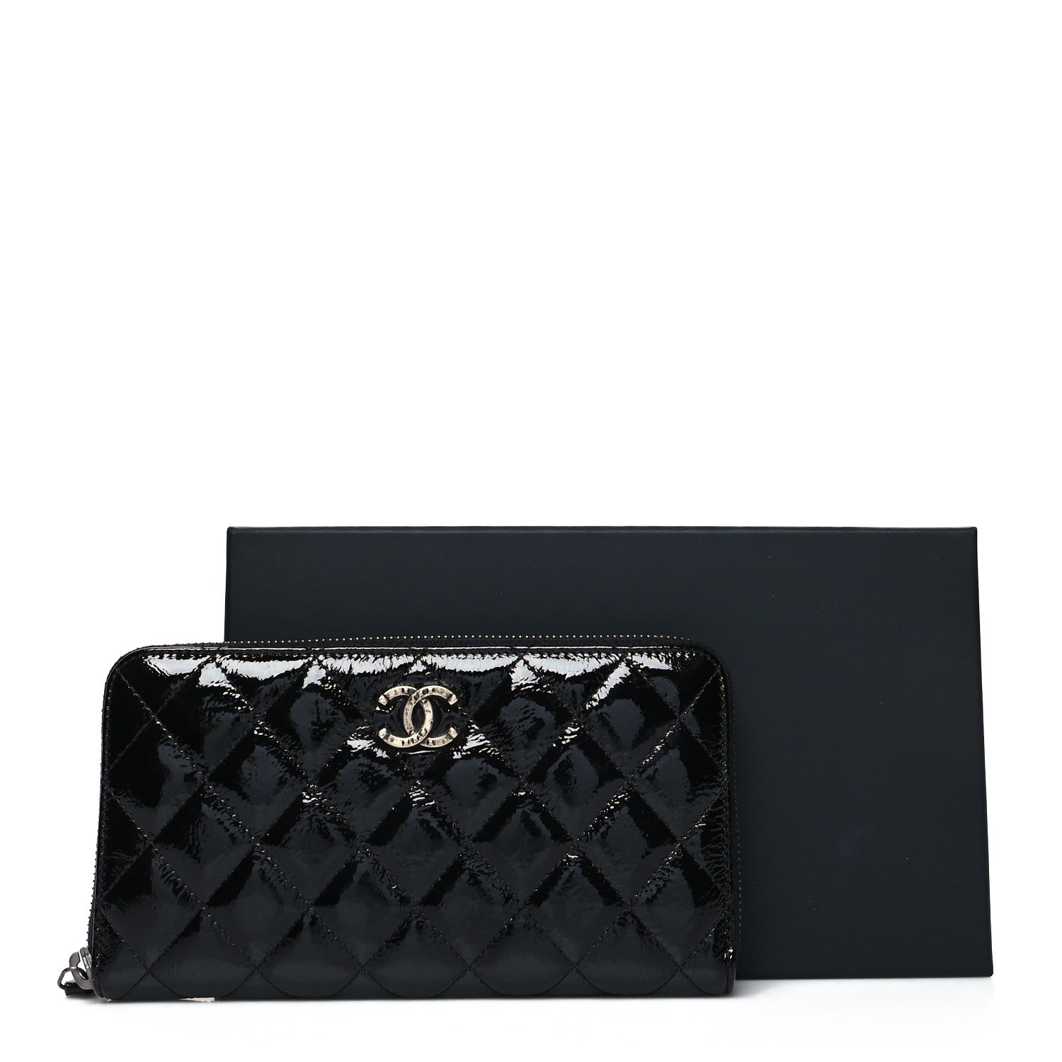 Chanel Patent Goatskin Quilted Medium Paris Dallas Zip Around Wallet Black 12 of 12