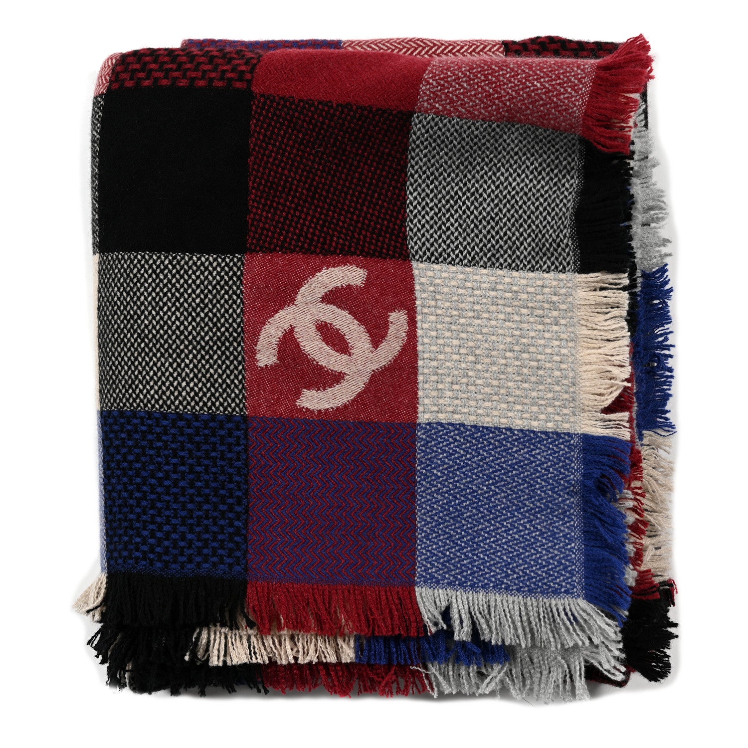 Chanel Cashmere Plaid CC Travelling Rug Blanket Beige 1 of 3