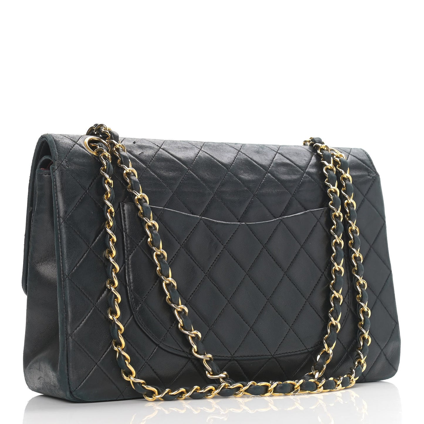 Lambskin Quilted Medium Double Flap Black