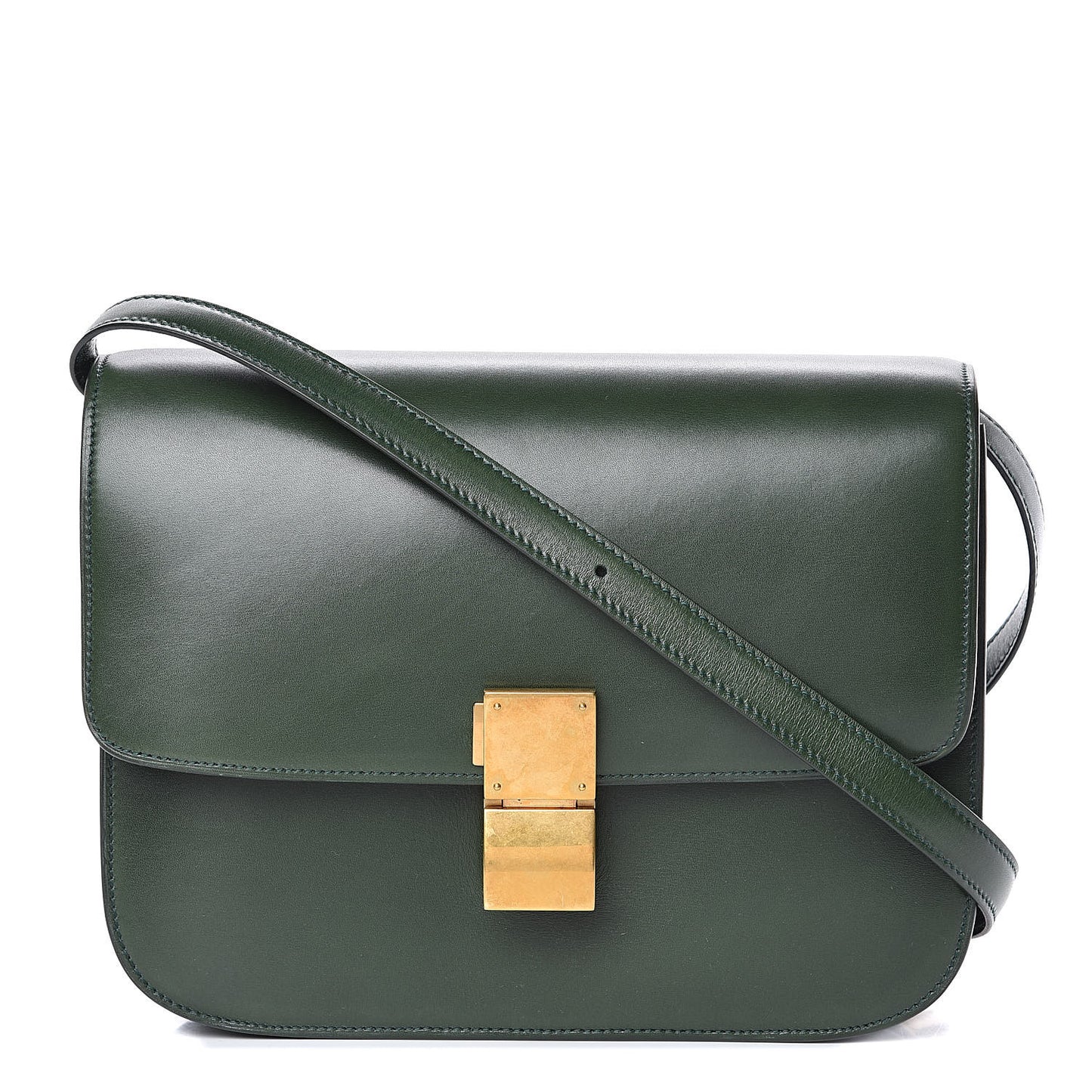 Box Calfskin Medium Classic Box Flap Bag Dark Green