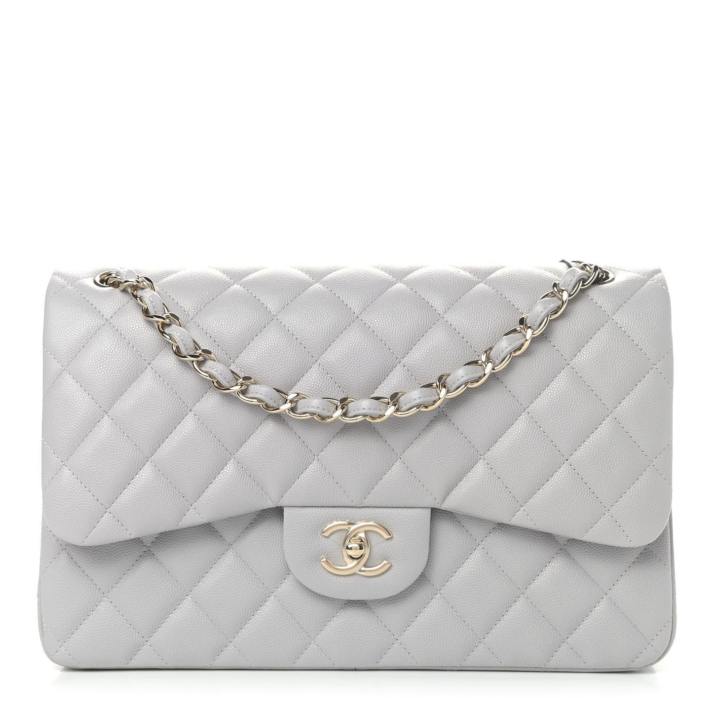 Caviar Quilted Jumbo Double Flap Grey