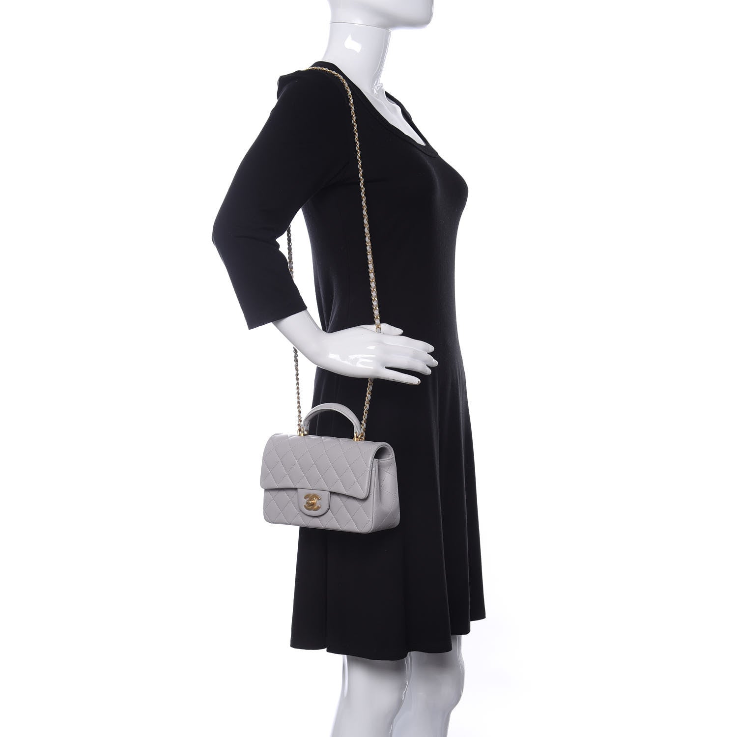 Chanel Lambskin Quilted Mini Top Handle Rectangular Flap Grey 2 of 10