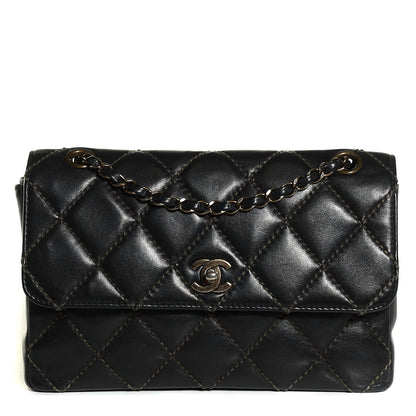 Chanel Calfskin Quilted Contrast Stitch Medium Flap Black 1 of 9