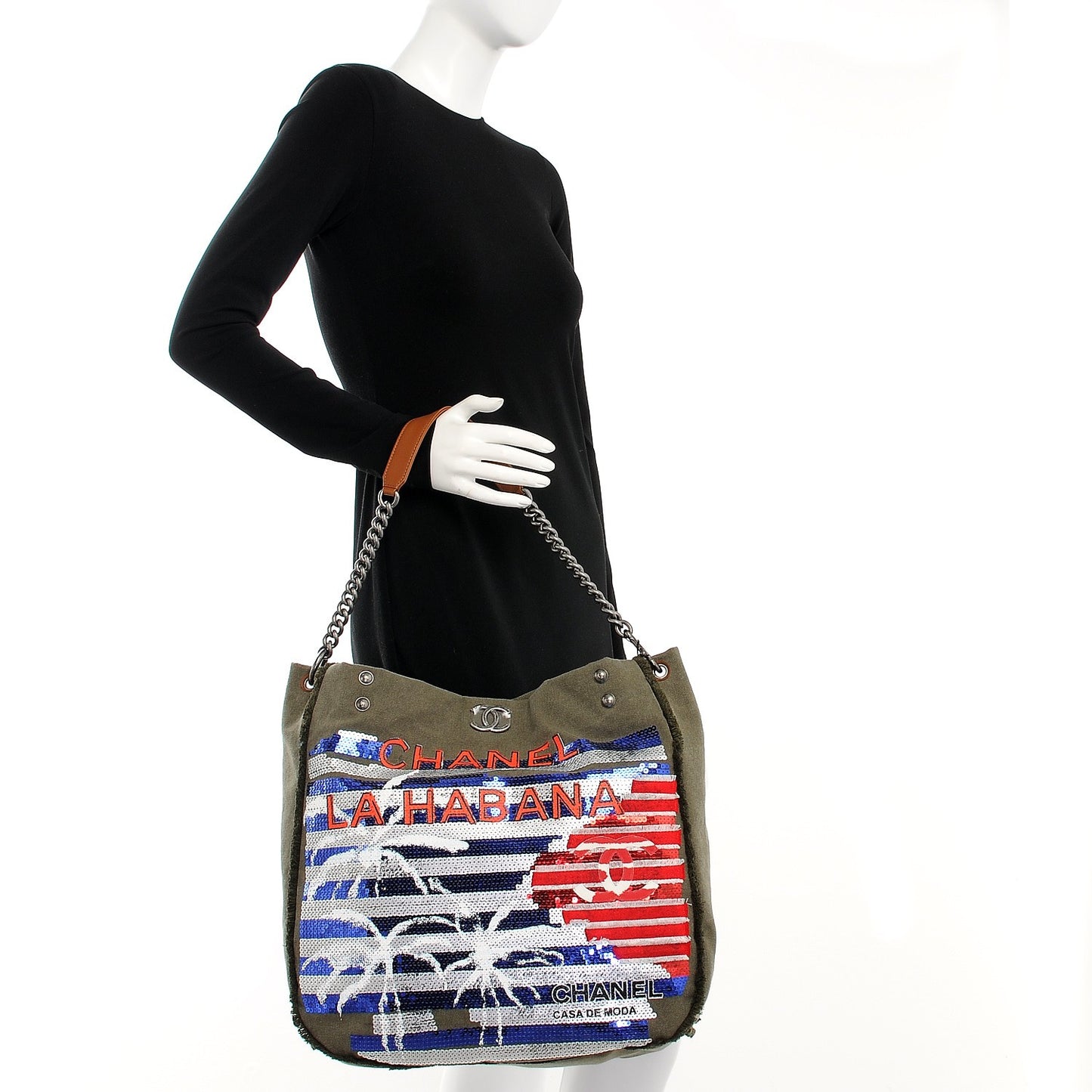 Canvas Sequins Cubano Trip Hobo Khaki