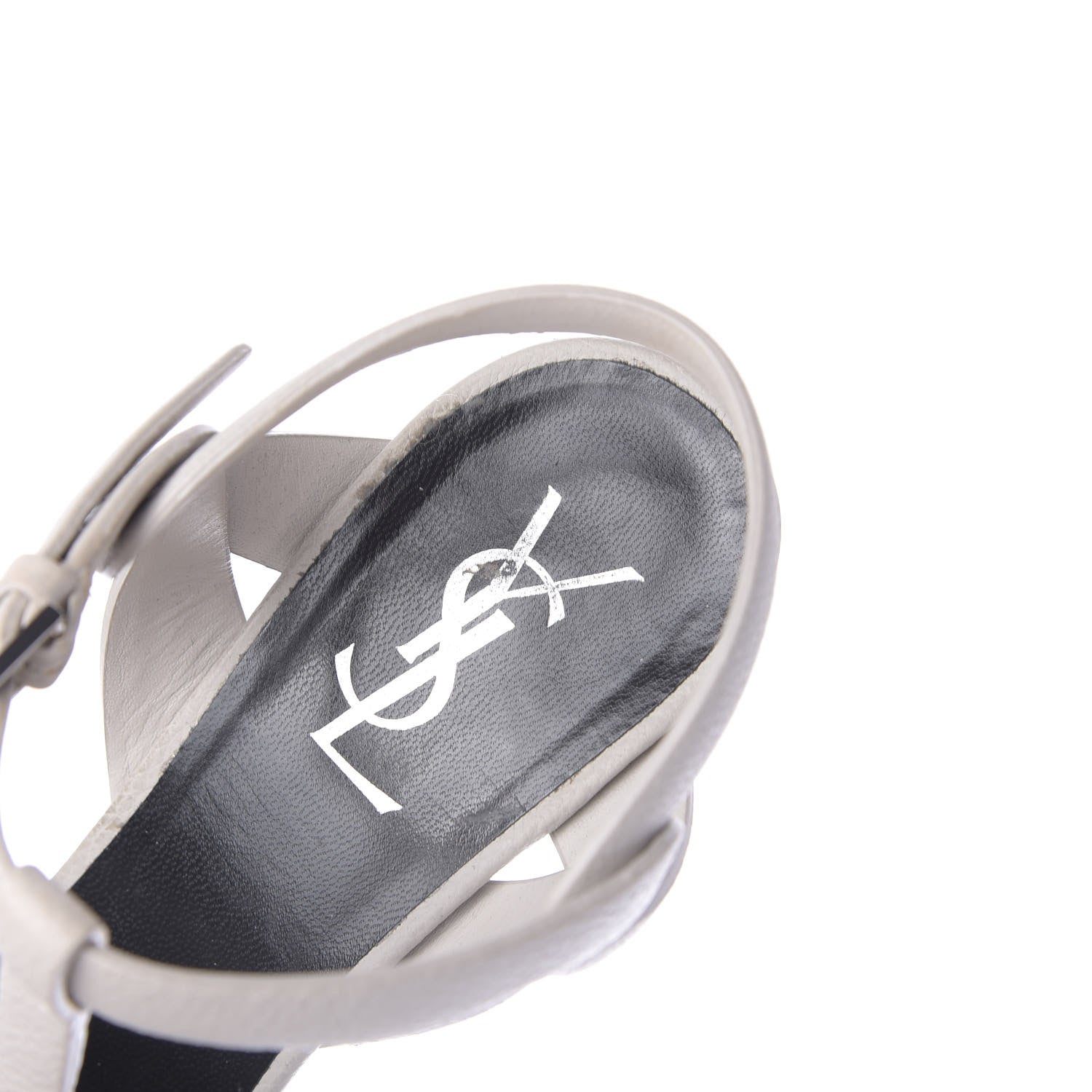 Saint Laurent Textured Calfskin Tribute 105 Platform Sandals 37.5 Light Grey 10 of 12