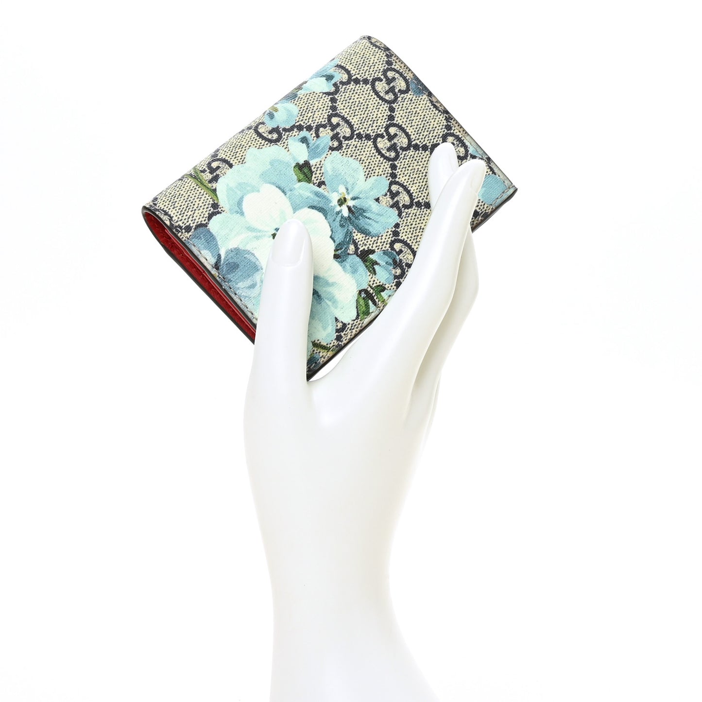 GG Supreme Monogram Blooms Card Case Beige Blue Navy Hibiscus Red