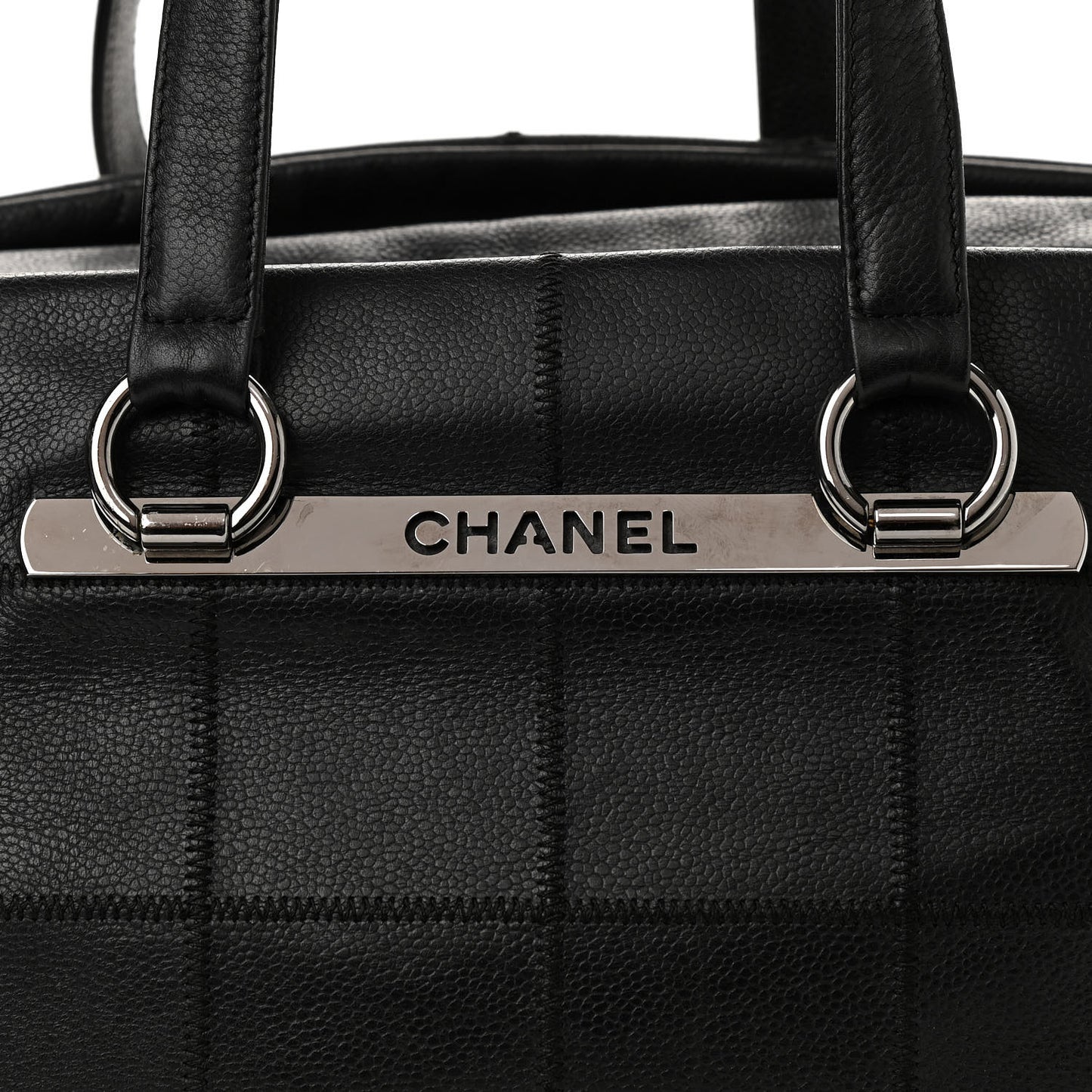 Caviar Square Stitched Large Tote Black