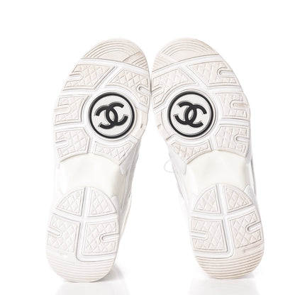 Chanel Suede Calfskin Lambskin High Top CC Sneakers 38 White Grey Fluo Blue 5 of 8