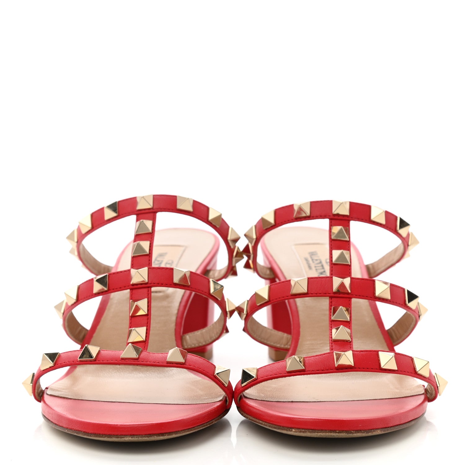 Valentino Garavani Calfskin Rockstud 60mm Caged Slide Sandals 37.5 Rosso Valentino 2 of 9