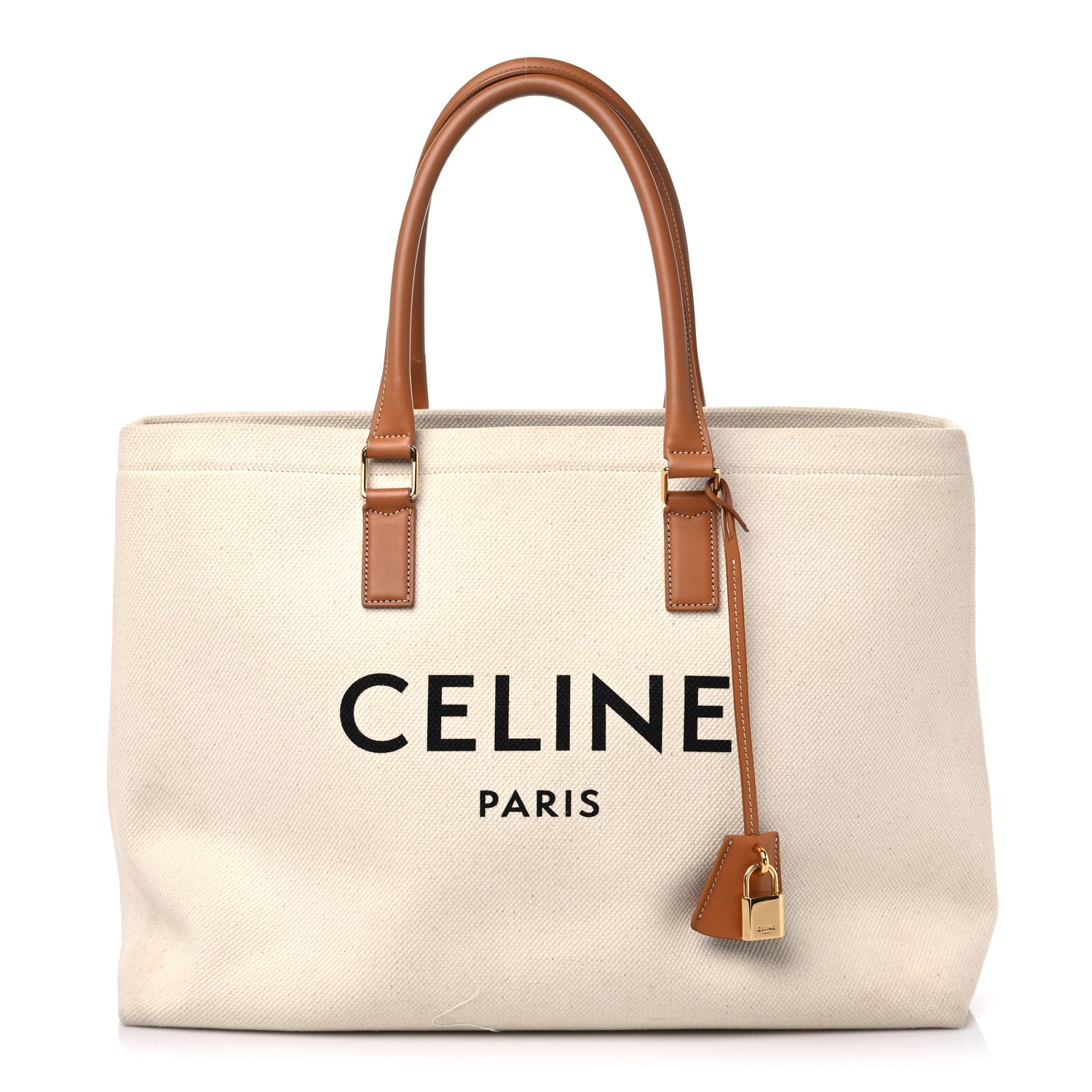 Celine Canvas Calfskin Horizontal Cabas Natural Tan 1 of 17