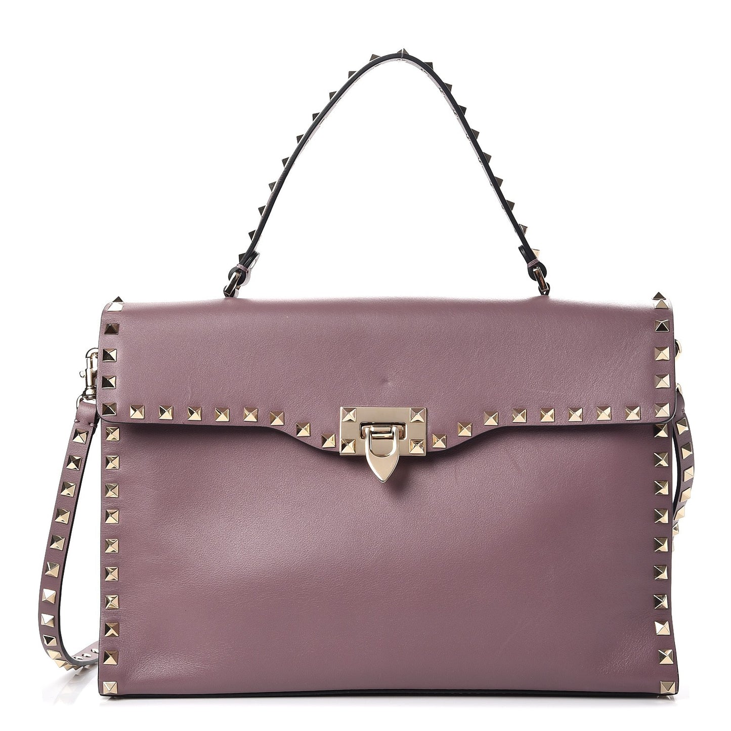 Calfskin Rockstud Single Handle Flap Bag Dark Mauve