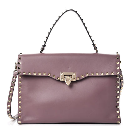Valentino Garavani Calfskin Rockstud Single Handle Flap Bag Dark Mauve 1 of 11