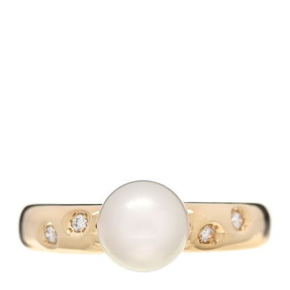 Mikimoto 18K Yellow Gold Diamond Akoya Pearl 8mm Ring 56 7.5 1 of 6