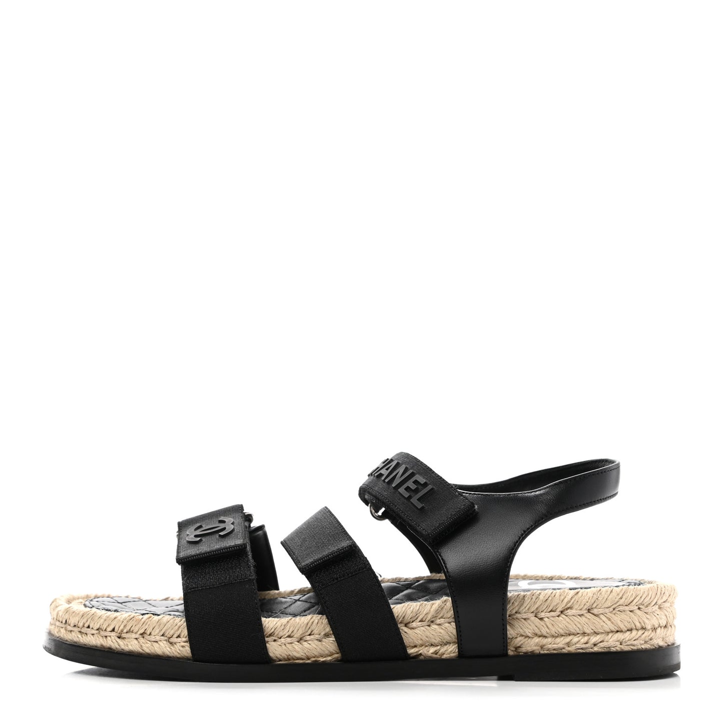 Stretch Fabric Lambskin CC Flat Sandals 38 Black
