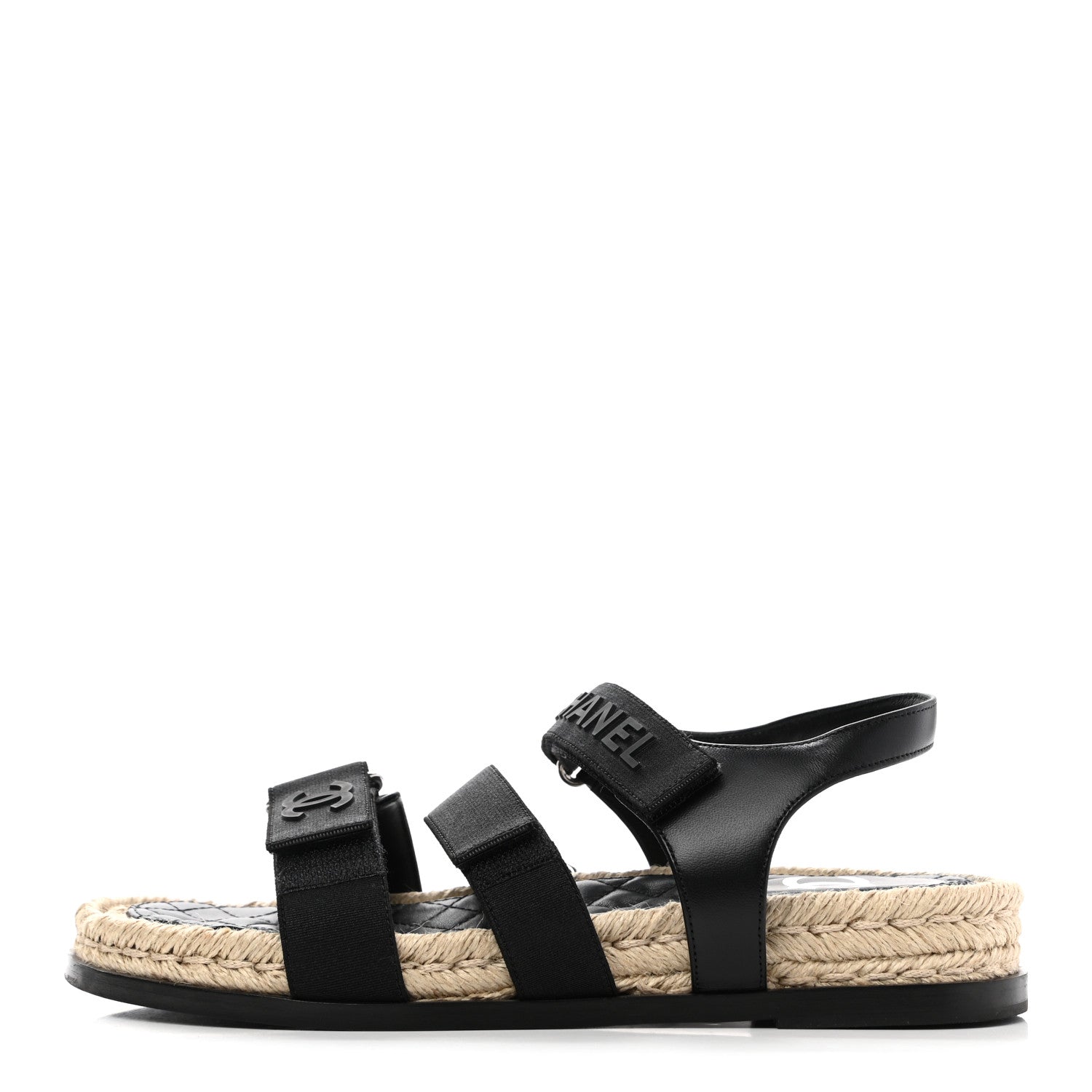 Chanel Stretch Fabric Lambskin CC Flat Sandals 38 Black 1 of 8