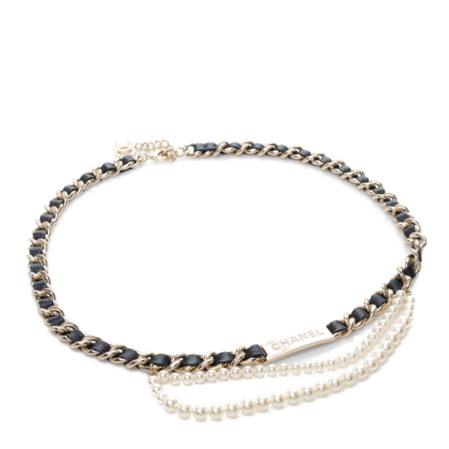Lambskin Pearl Crystal Sergeant Chanel Belt Black Gold