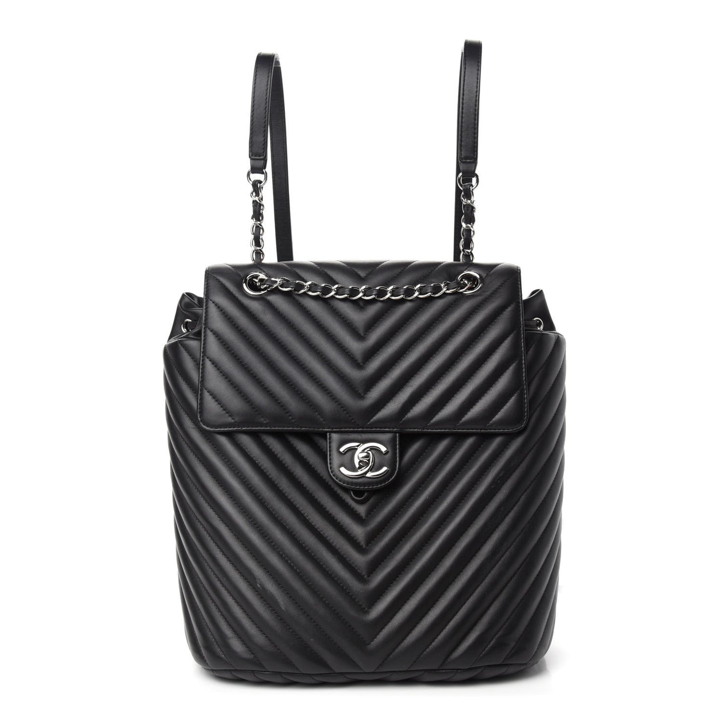 Calfskin Chevron Quilted Large Urban Spirit Backpack Black