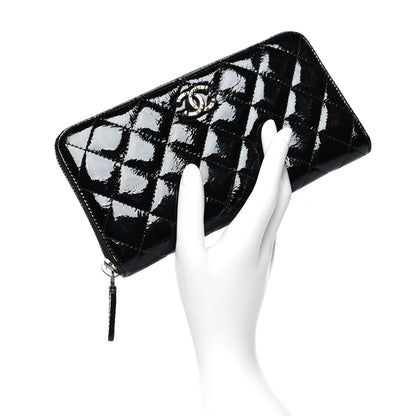 Chanel Patent Goatskin Quilted Medium Paris Dallas Zip Around Wallet Black 2 of 12