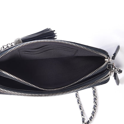 Chanel Calfskin Chevron Quilted Tassel Clutch With Chain Navy 5 of 13