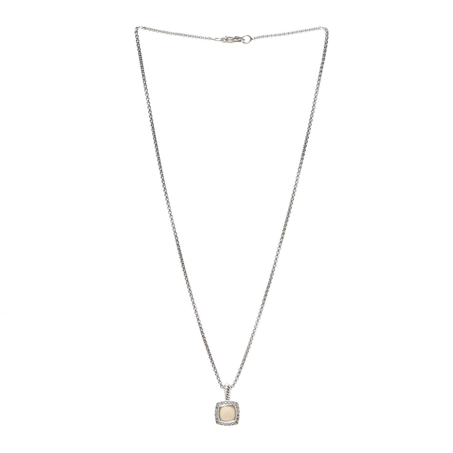 Sterling Silver White Agate Diamond 7mm Petite Albion Pendant Necklace