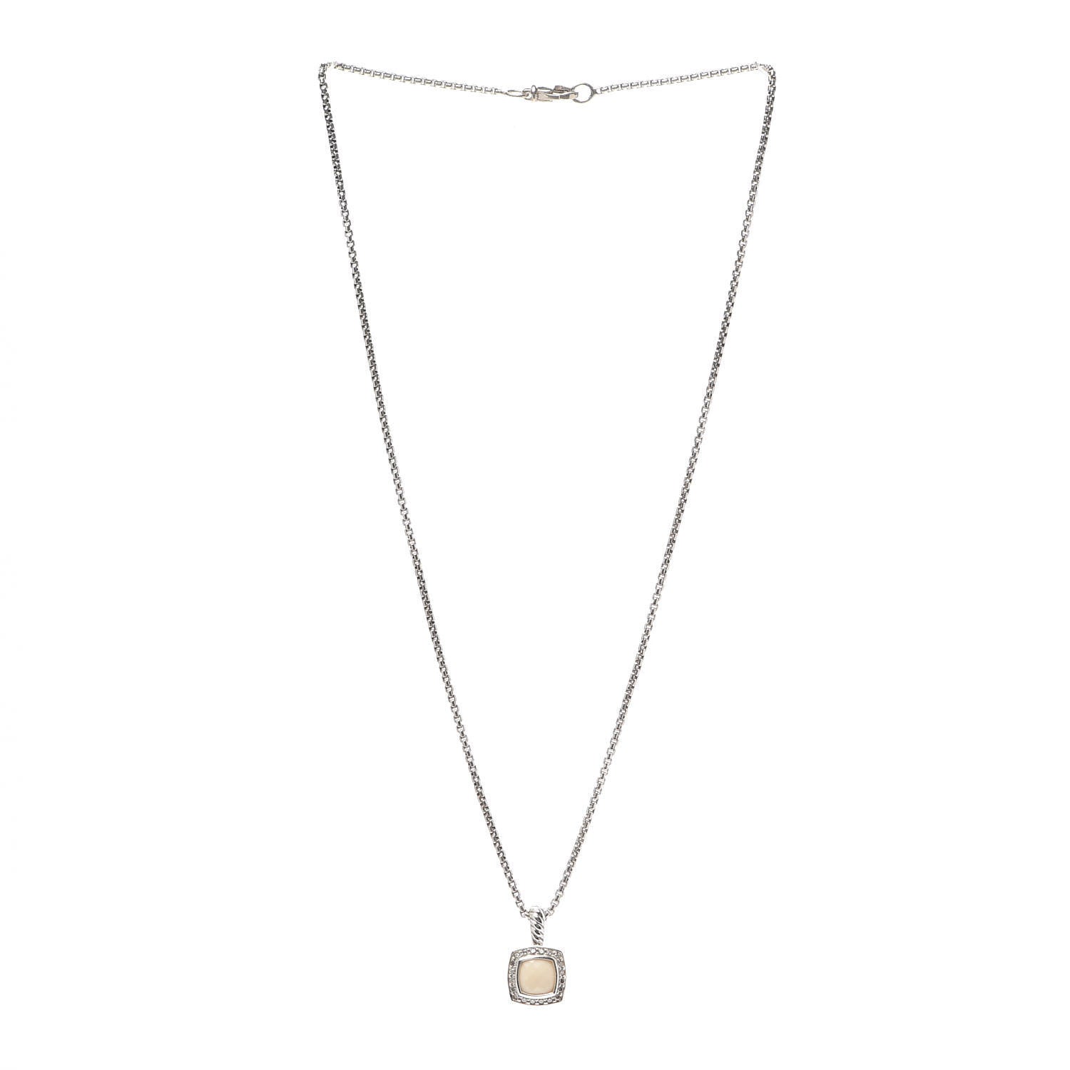 David Yurman Sterling Silver White Agate Diamond 7mm Petite Albion Pendant Necklace 3 of 5
