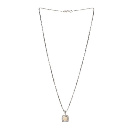 David Yurman Sterling Silver White Agate Diamond 7mm Petite Albion Pendant Necklace 3 of 5