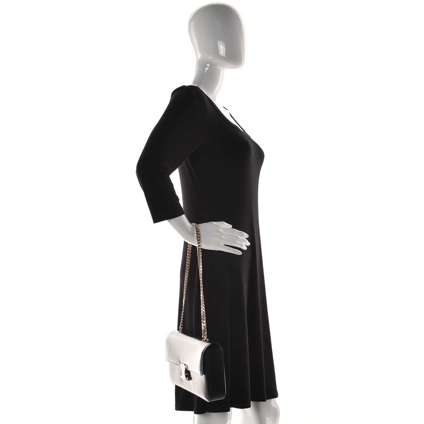 Shiny Calfskin Triomphe Chain Shoulder Bag Black