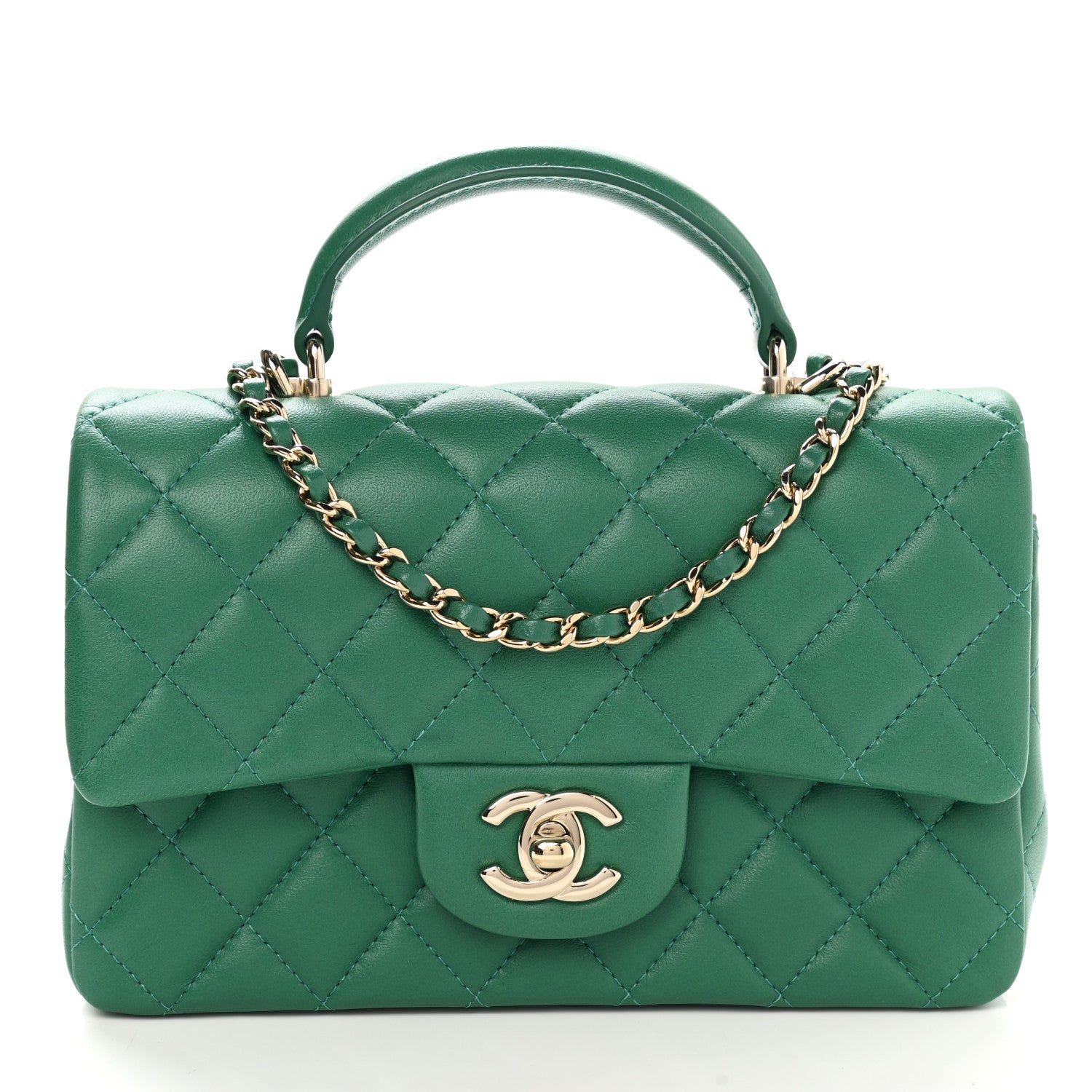 Chanel Lambskin Quilted Mini Top Handle Rectangular Flap Green 1 of 11