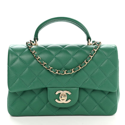 Chanel Lambskin Quilted Mini Top Handle Rectangular Flap Green 1 of 11