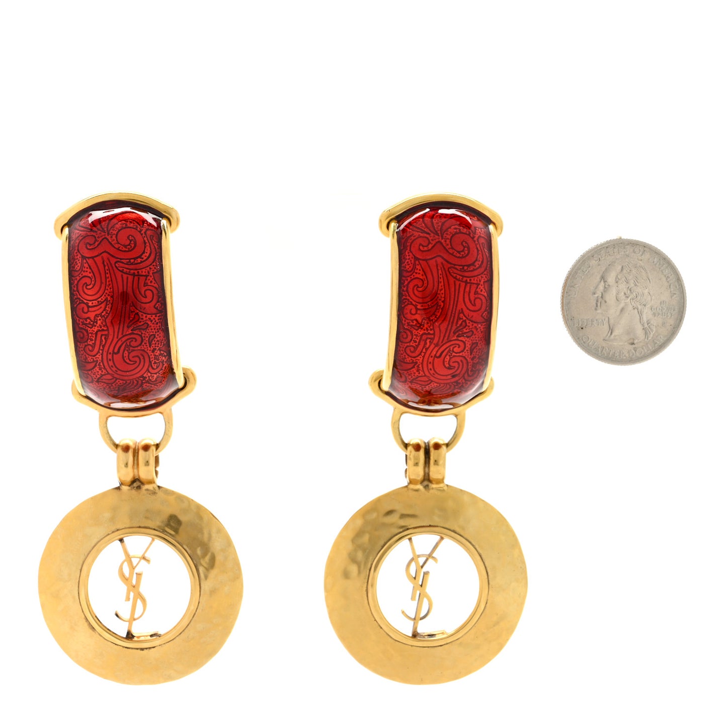 Metal Dome Clip On Earrings Red Silver