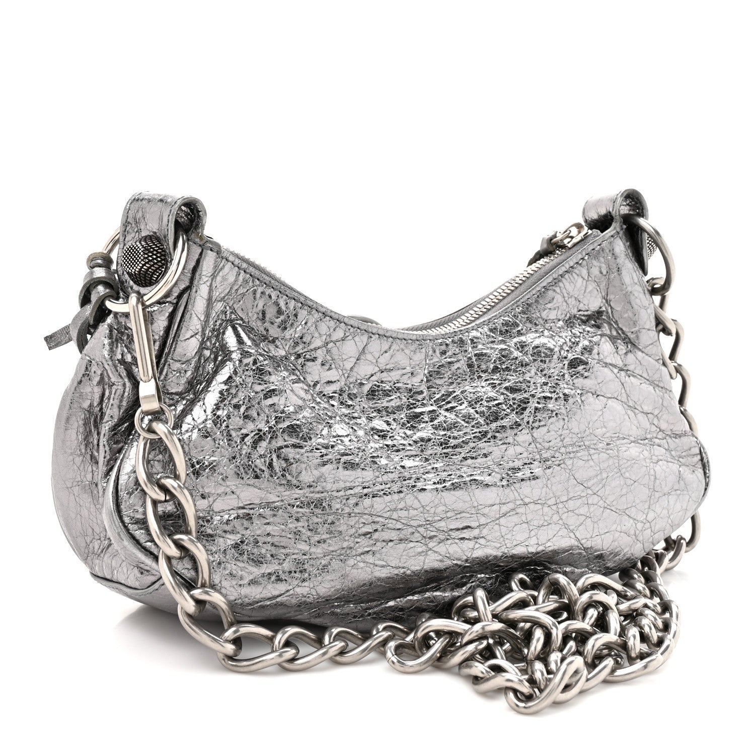 Balenciaga Metallic Agneau Arena Le Cagole Chain Shoulder Bag XS Silver 4 of 13