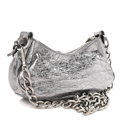 Balenciaga Metallic Agneau Arena Le Cagole Chain Shoulder Bag XS Silver 4 of 13