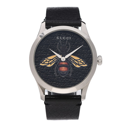 Gucci Stainless Steel Calfskin 38mm G-Timeless Bee Quartz Watch Black 1 of 5