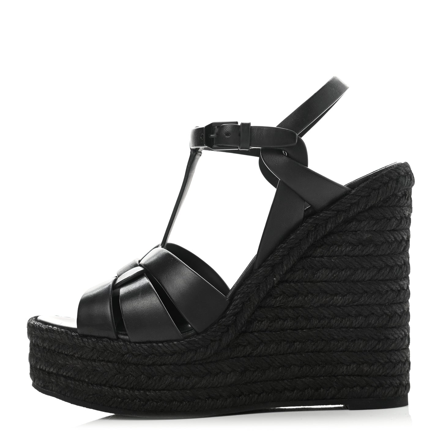 Calfskin Tribute 95 Platform Espadrille Wedge Sandals 39 Black
