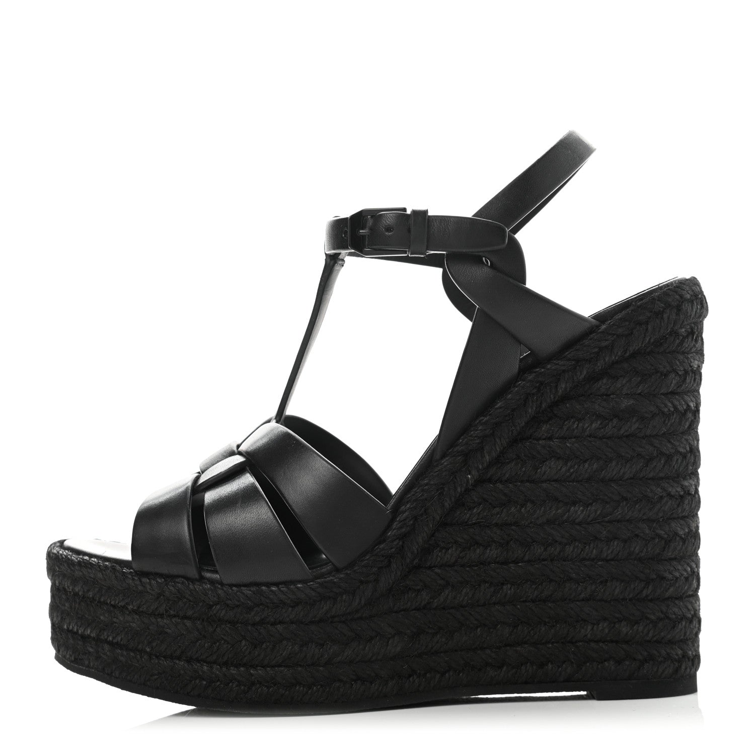 Saint Laurent Calfskin Tribute 95 Platform Espadrille Wedge Sandals 39 Black 1 of 8