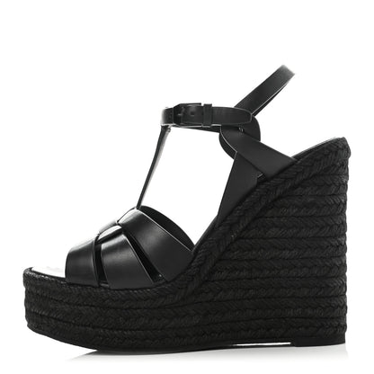 Saint Laurent Calfskin Tribute 95 Platform Espadrille Wedge Sandals 39 Black 1 of 8