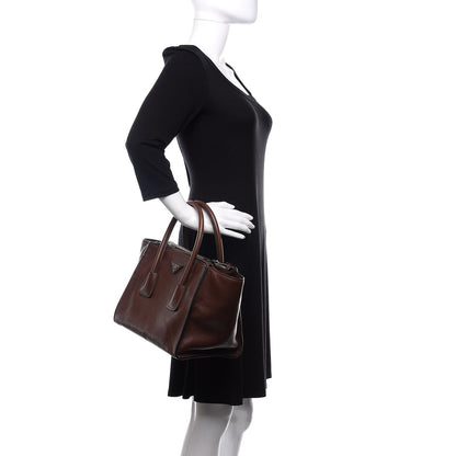 Prada Glace Calfskin Small Twin Pocket Tote Bruciato 3 of 10