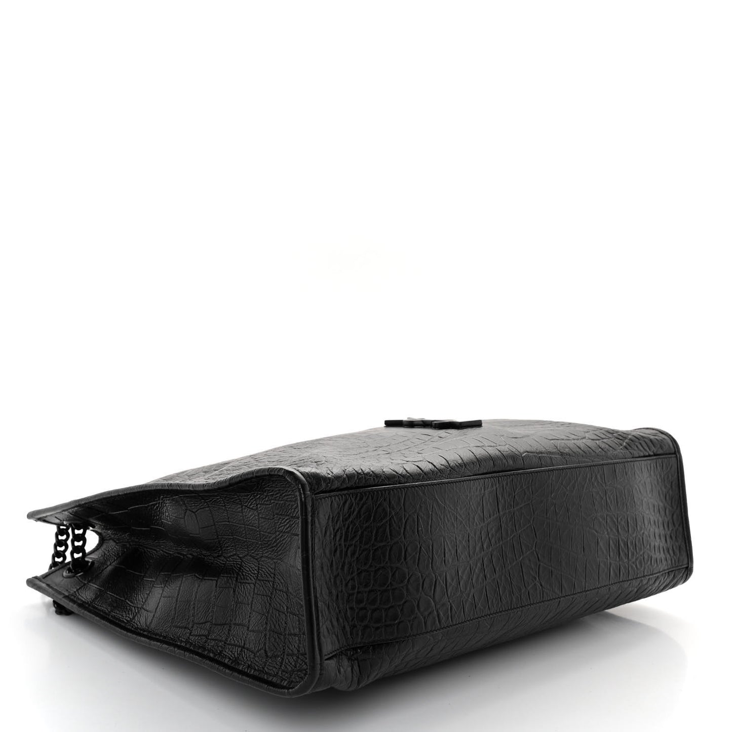 Calfskin Crocodile Embossed Monogram Medium Niki Shopping Bag Black