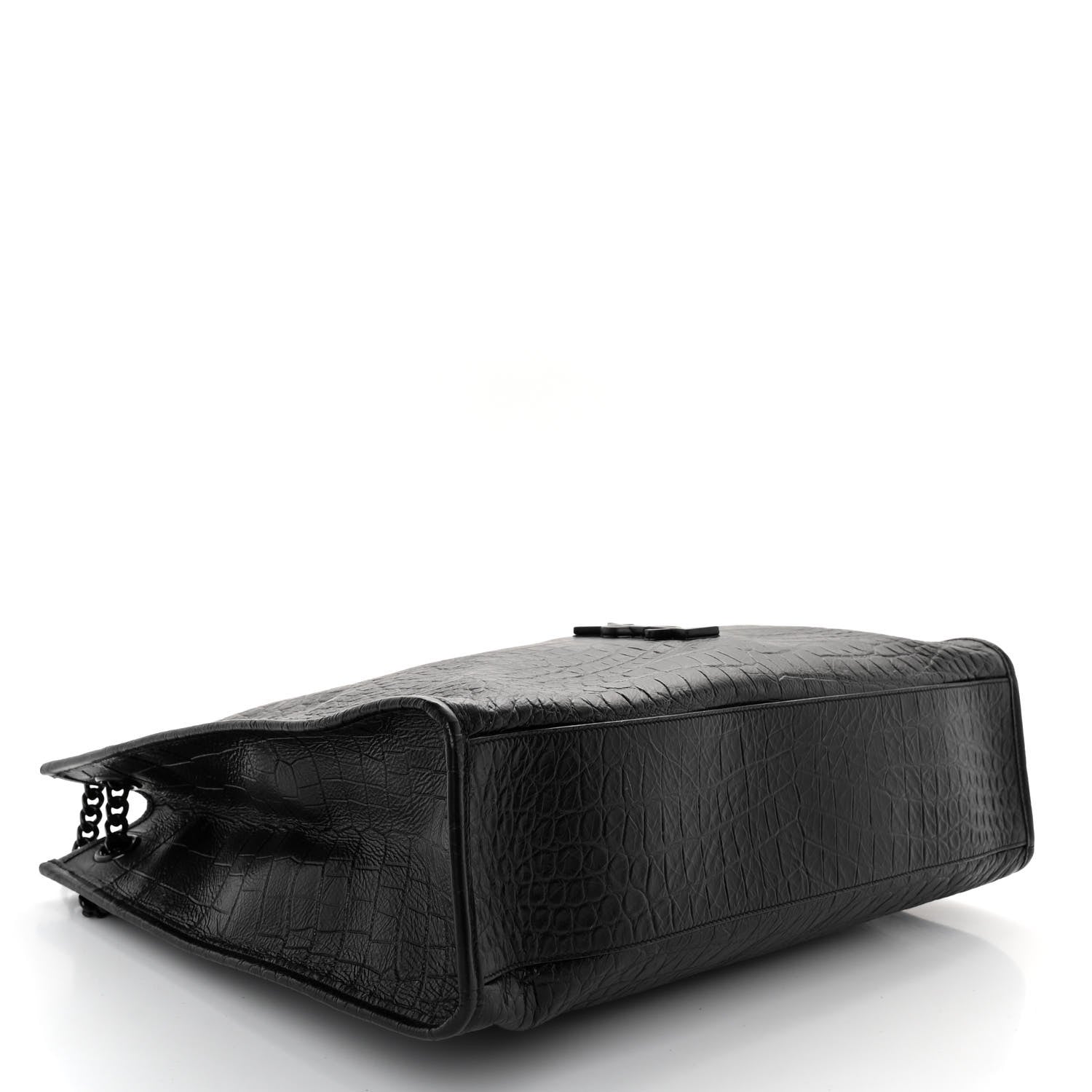 Saint Laurent Calfskin Crocodile Embossed Monogram Medium Niki Shopping Bag Black 4 of 9