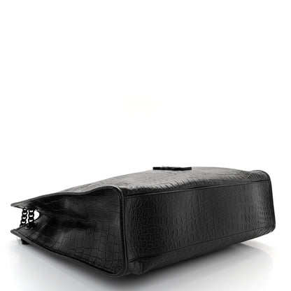 Saint Laurent Calfskin Crocodile Embossed Monogram Medium Niki Shopping Bag Black 4 of 9