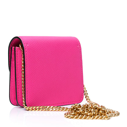 Valentino Garavani Grainy Calfskin Vlogo Compact Wallet with Chain Pink 2 of 4