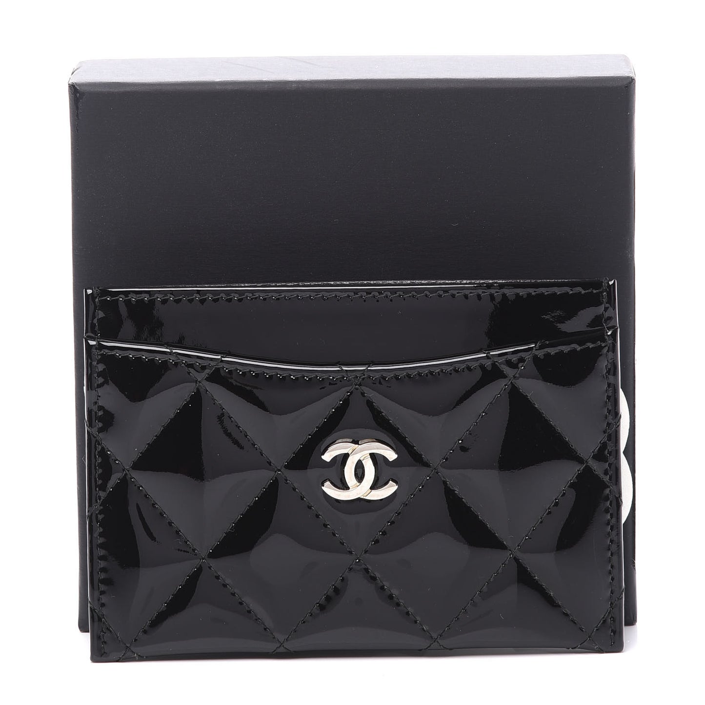 Patent Calfskin Quilted Card Holder Black
