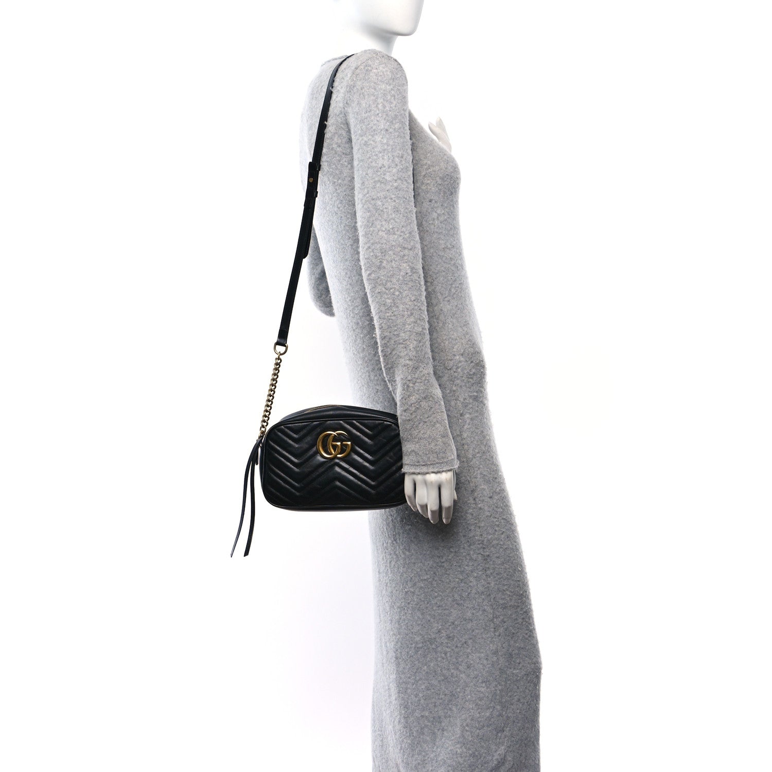 Gucci Calfskin Matelasse Small GG Marmont Chain Shoulder Bag Black 2 of 11