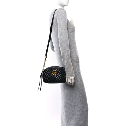 Gucci Calfskin Matelasse Small GG Marmont Chain Shoulder Bag Black 2 of 11